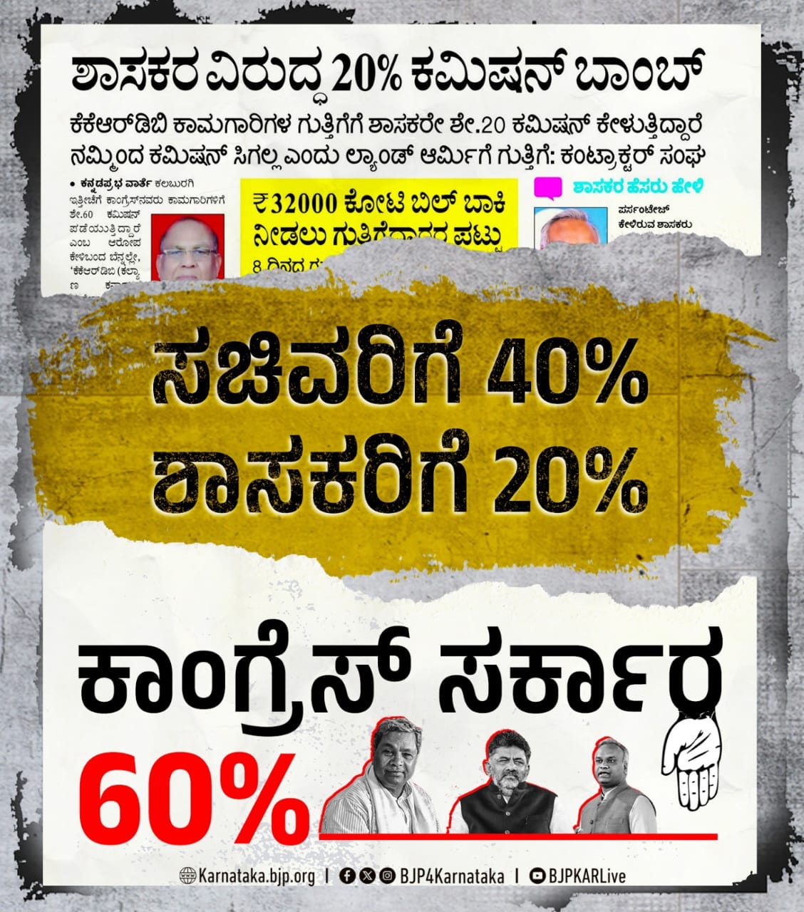 ಕಮಿಷನ್ ಮೋಡ್ ಆನ್ ಶೇ.60ರಷ್ಟು ಕಮಿಷನ್ ಪಡೆಯುತ್ತಿರುವ ಕಾಂಗ್ರೆಸ್ ಸರ್ಕಾರ