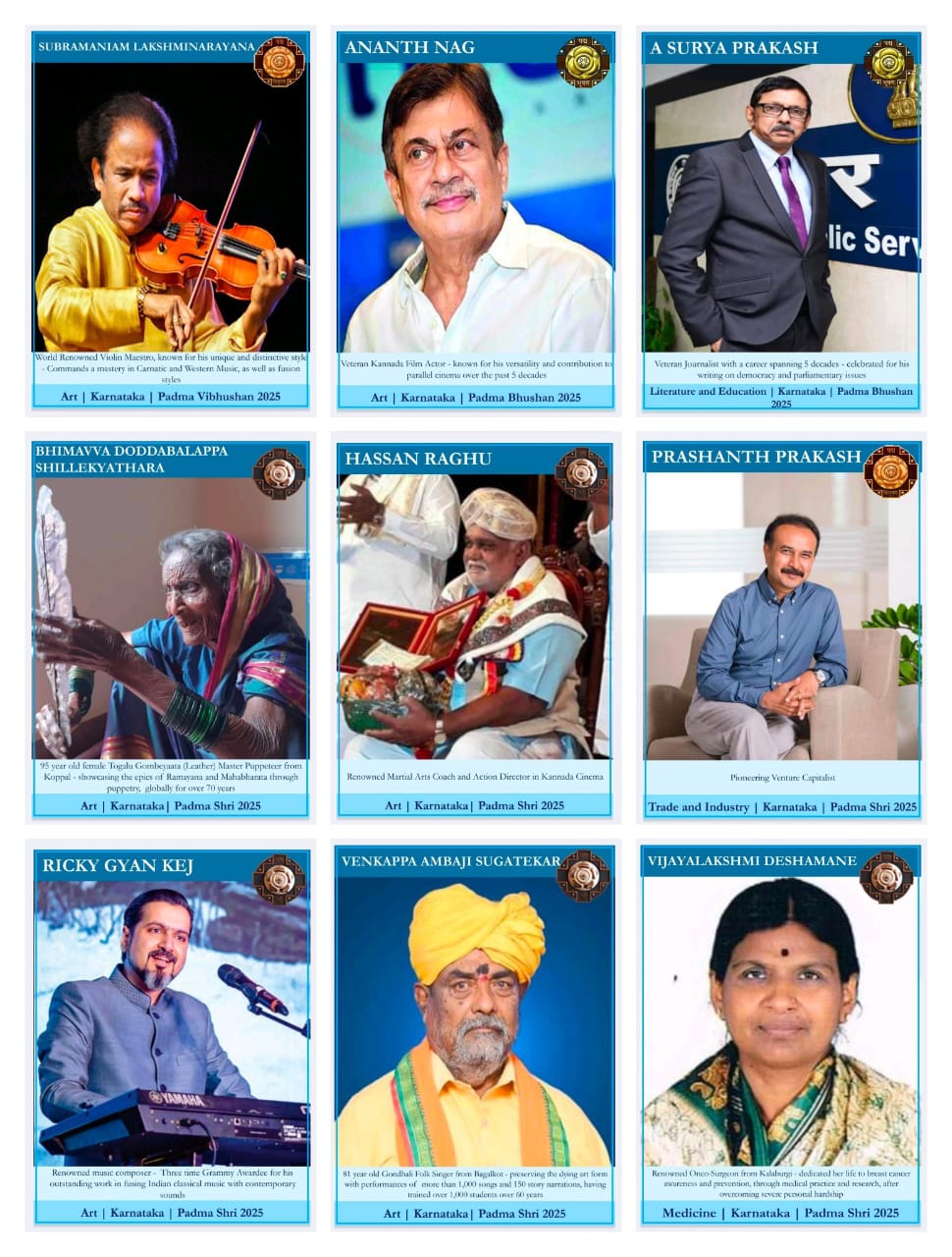 ದೇಶದ ಅತ್ಯುನ್ನತ ನಾಗರಿಕ ಸೇವಾ ಪ್ರಶಸ್ತಿ ಪ್ರಕಟ, ರಾಜ್ಯದ 9 ಸಾಧಕರಿಗೆ ನಮಿಸಿದ ಹೆಚ್ ಡಿಕೆ