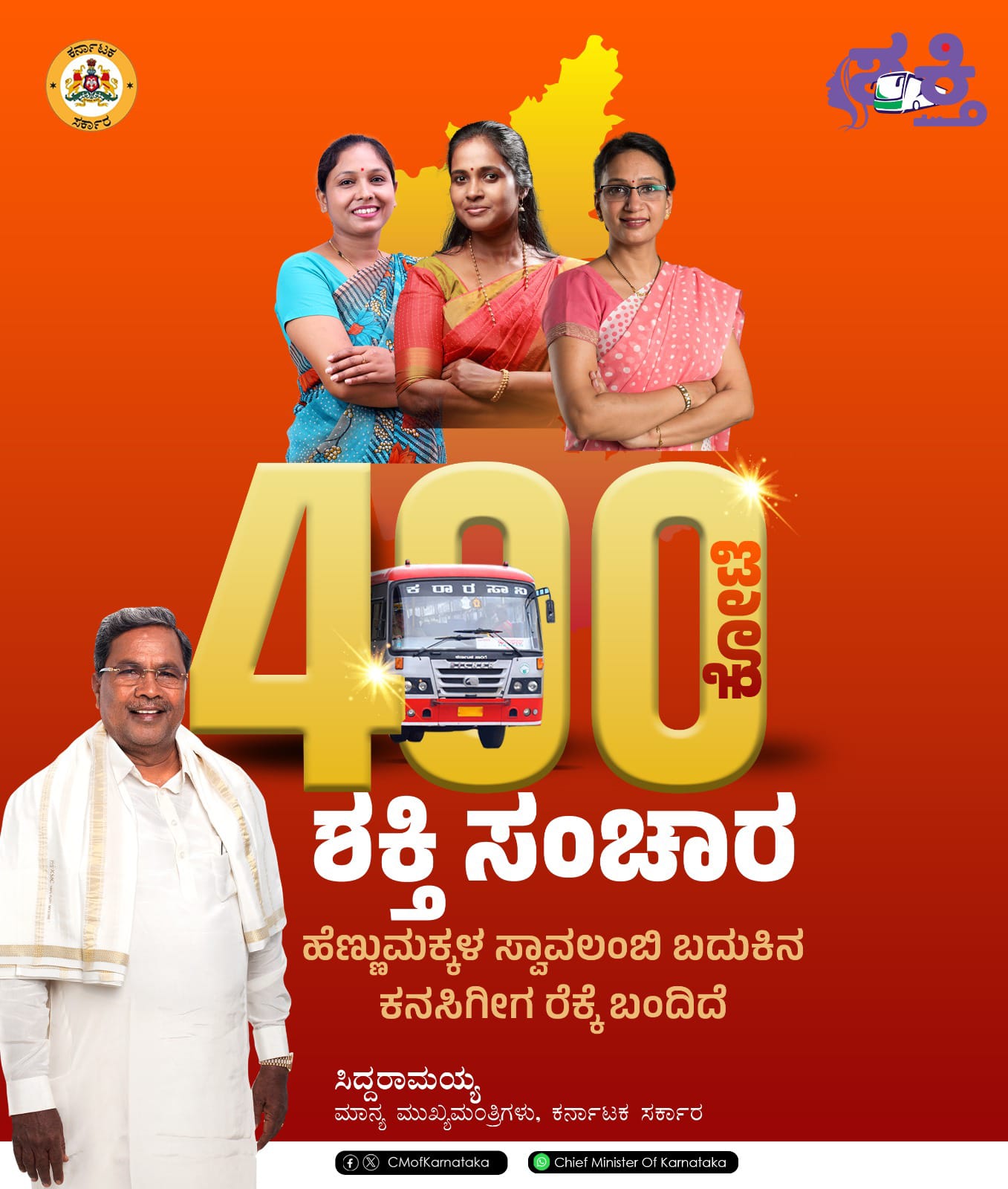 ಶಕ್ತಿ ಯೋಜನೆ ಅಡಿ ಉಚಿತ ಬಸ್ ಪ್ರಯಾಣ ಮಾಡಿದ 400 ಕೋಟಿ ಮಹಿಳೆಯರು