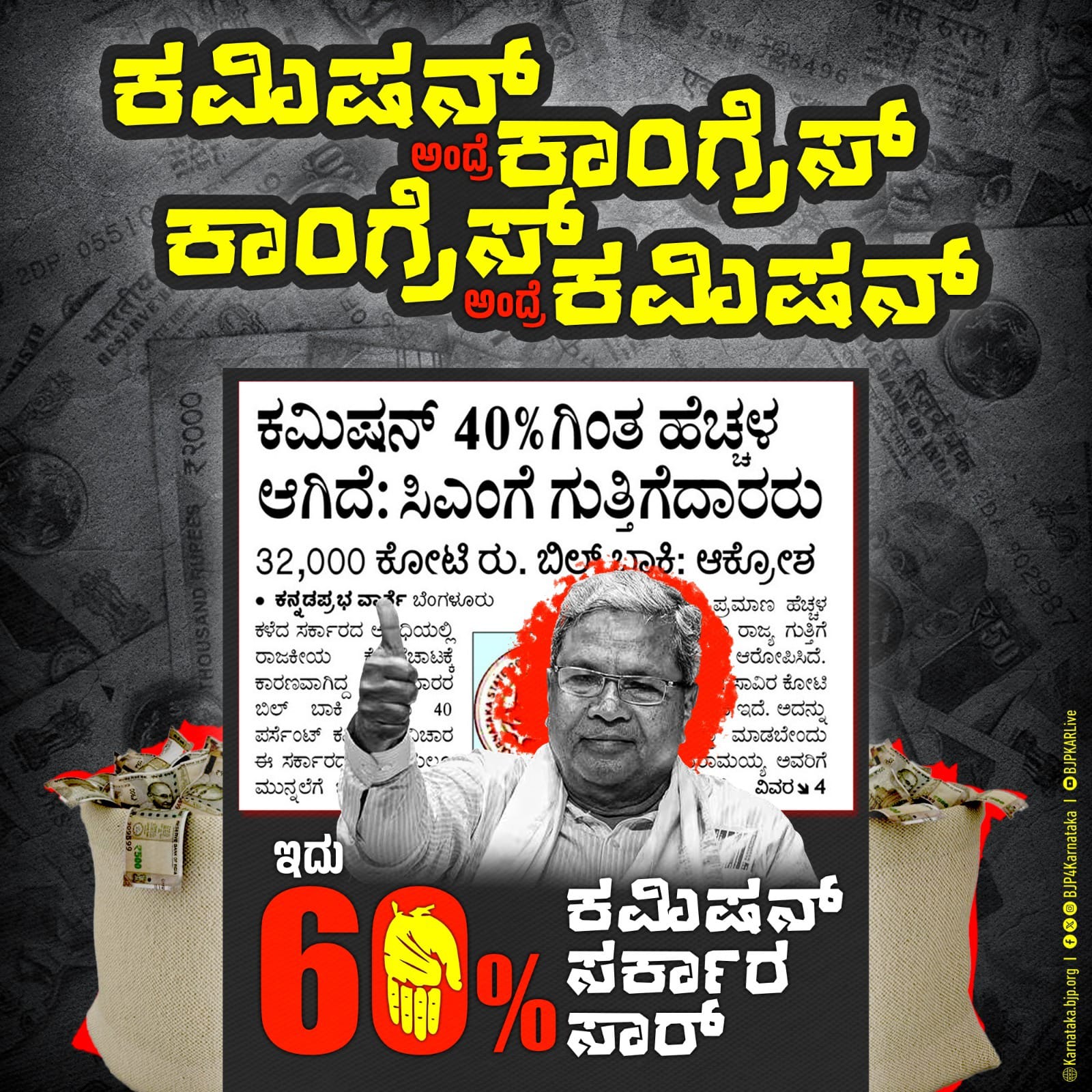 ಸಿದ್ದರಾಮಯ್ಯ ಸರ್ಕಾರದಲ್ಲಿ ಕಾಮಗಾರಿಯ ಕಮಿಷನ್ ಪರ್ಸೆಂಟೇಜ್ ಮುಗಿಲುಮುಟ್ಟಿದೆ