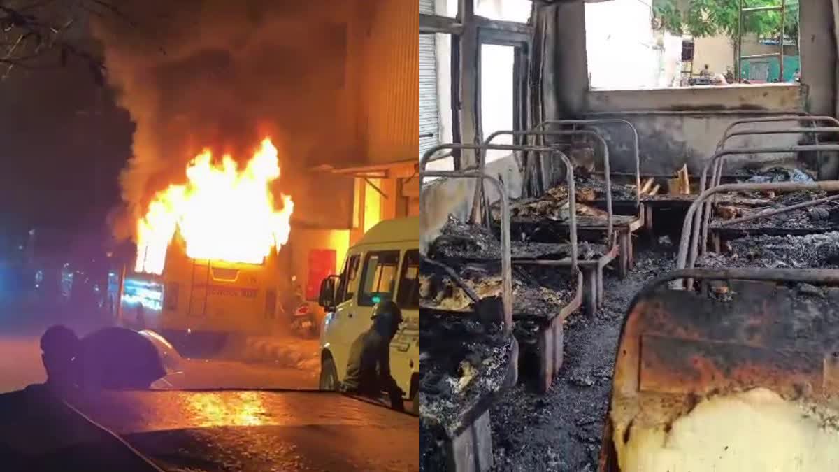 ಬಸ್ ಸಂಪೂರ್ಣ ಭಸ್ಮ, ಸುಟ್ಟ ಸ್ಥಿತಿಯಲ್ಲಿ ಮೃತದೇಹ ಪತ್ತೆ