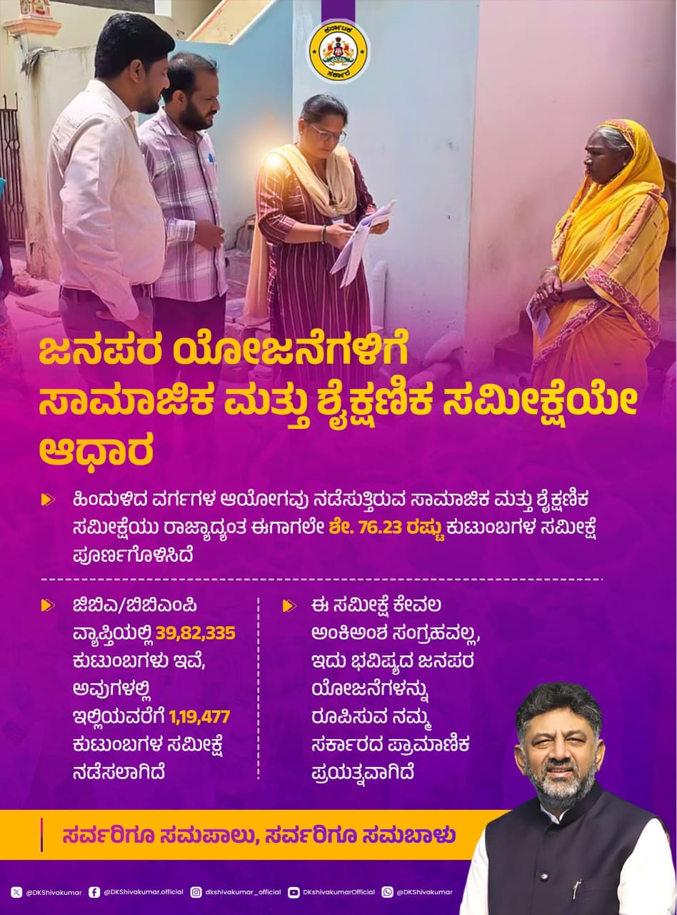 ಅಂತಿಮ ಹಂತಕ್ಕೆ ತಲುಪಿದ ಜಾತಿ ಸಮೀಕ್ಷೆ-ಡಿಸಿಎಂ