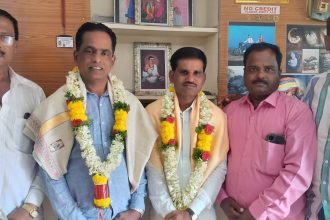 ಪತ್ರಕರ್ತ ಸಂಘದ ಅಧ್ಯಕ್ಷ ಗಿರಿಧರ, ಪ್ರಧಾನ ಕಾರ್ಯದರ್ಶಿ ಚಿದಾನಂದ್  ಇವರಿಗೆ ಸನ್ಮಾನ