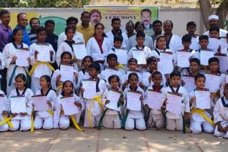 ಟೇಕ್ವಾಂಡೋ ಬೆಲ್ಟ್ ಪರೀಕ್ಷೆಯಲ್ಲಿ ಉತ್ತೀರ್ಣರಾದ ಮಕ್ಕಳಿಗೆ ಪ್ರಮಾಣ ಪತ್ರ ವಿತರಣೆ