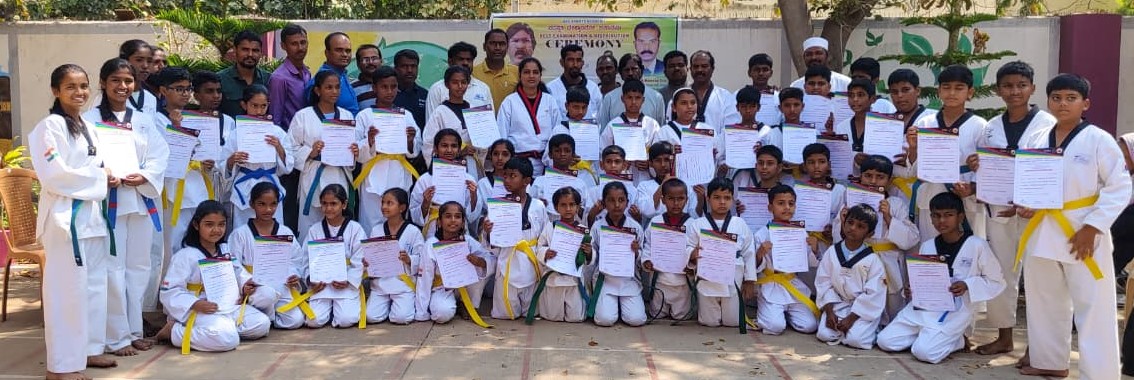 ಟೇಕ್ವಾಂಡೋ ಬೆಲ್ಟ್ ಪರೀಕ್ಷೆಯಲ್ಲಿ ಉತ್ತೀರ್ಣರಾದ ಮಕ್ಕಳಿಗೆ ಪ್ರಮಾಣ ಪತ್ರ ವಿತರಣೆ