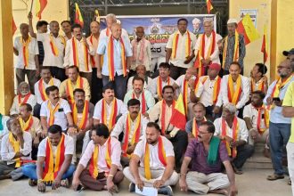 ಬಲವಂತ ಹಿಂದಿ ಹೇರಿಕೆ ವಿರೋಧಿಸಿ ಕನ್ನಡ ಪರ ಹೋರಾಟಗಾರರಿಂದ ಪ್ರತಿಭಟನೆ