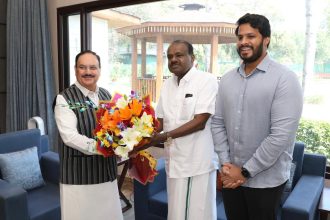 ಕೇಂದ್ರ ಸಚಿವ ನಡ್ಡಾ ಅವರಿಗೆ ಯುಗಾದಿ ಶುಭಾಶಯ ಕೋರಿದ ಕುಮಾರಸ್ವಾಮಿ ಹಾಗೂ ನಿಖಿಲ್