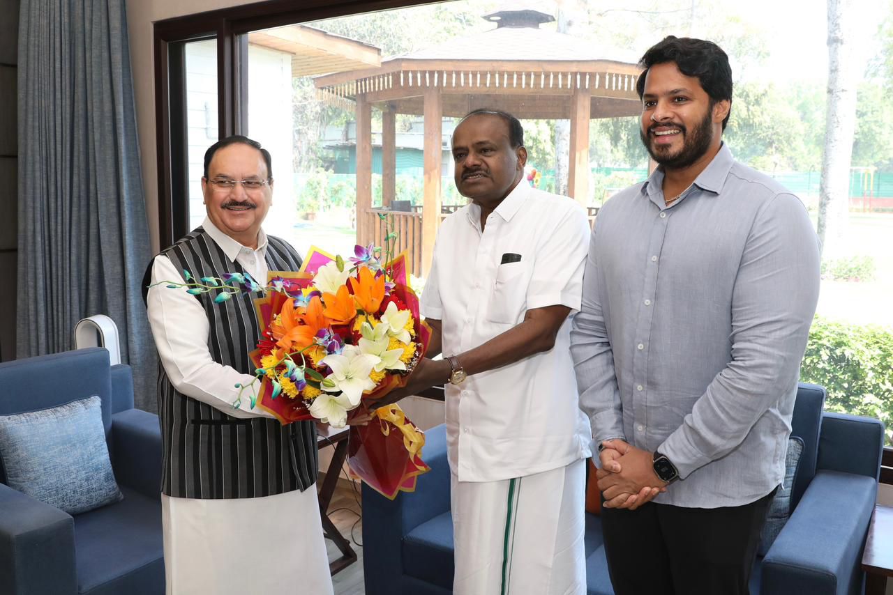 ಕೇಂದ್ರ ಸಚಿವ ನಡ್ಡಾ ಅವರಿಗೆ ಯುಗಾದಿ ಶುಭಾಶಯ ಕೋರಿದ ಕುಮಾರಸ್ವಾಮಿ ಹಾಗೂ ನಿಖಿಲ್